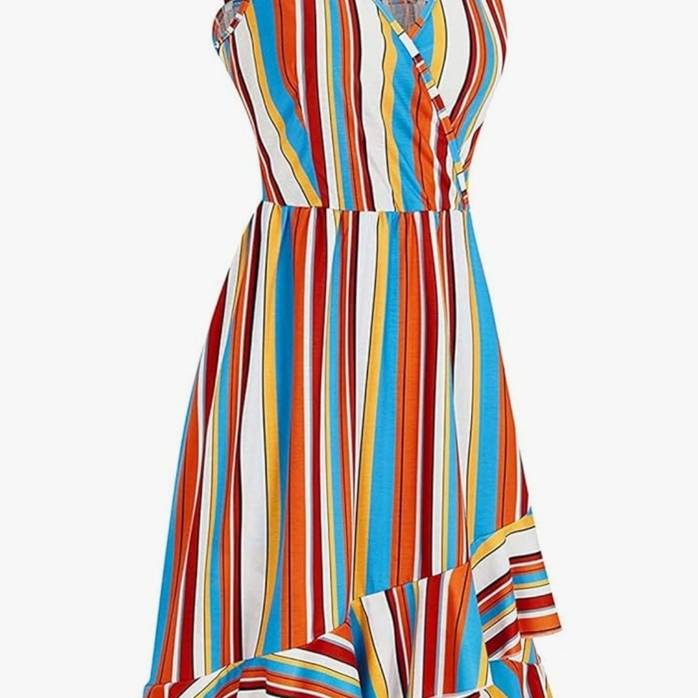 Bold & Breezy: Striped Ruffle Wrap Sundress – Perfect for Summer! - Picture 2 of 7